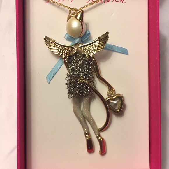 😇🐱BETSEY JOHNSON ANGEL CAT PENDANT NECKLACE - Picture 2 of 4